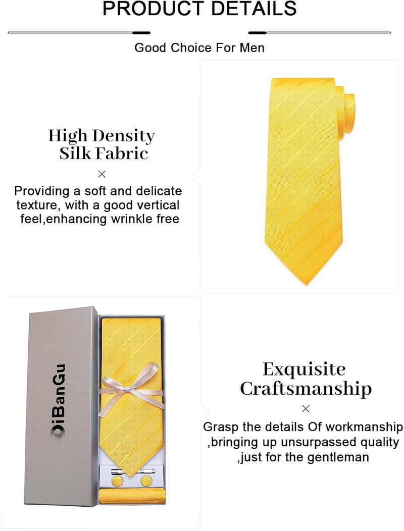 DiBanGu Mens Striped Tie Silk Woven Necktie and Pocket Square Cufflinks Tie Clip Set Wedding Business Formal Gift Tie for Men - Image 4